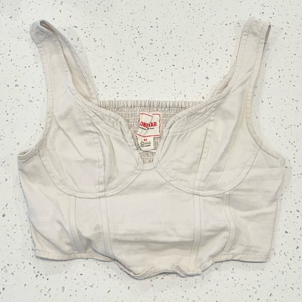 Lonestar New York Women's Cream Corset Structured Denim Crop Top - Medium